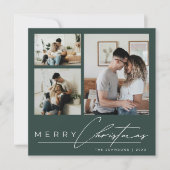 Modern Green Simple Script Photo Collage Christmas Feestdagenkaart (Voorkant)