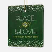 Modern Green Snowflake Peace Joy Love Custom Name Keramisch Ornament (Links)