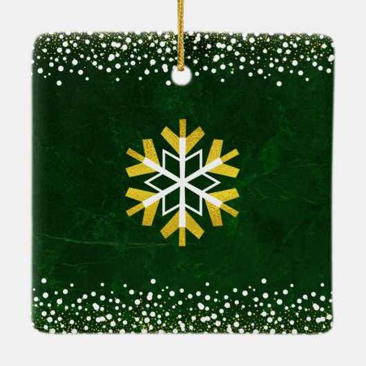 Modern Green Snowflake Peace Joy Love Custom Name Keramisch Ornament (Achterkant)