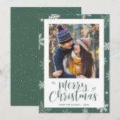 Modern Green Snowflake Photo Christmas Card Feestdagenkaart (Voorkant / Achterkant)
