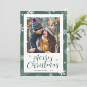 Modern Green Snowflake Photo Christmas Card Feestdagenkaart (Staand voorkant)
