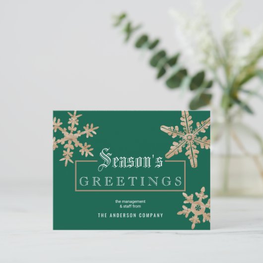 Modern Green Snowflake  Wood Business Briefkaart (Staand voorkant)