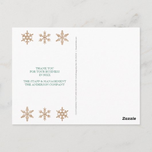 Modern Green Snowflake Wood Business Briefkaart (Achterkant)