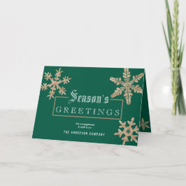 Modern Green Snowflake  Wood Corporate Feestdagen Kaart