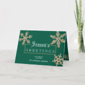 Modern Green Snowflake  Wood Corporate Feestdagen Kaart (Voorkant)