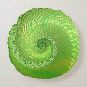 Modern Green Spiral Fractal Rond Kussen