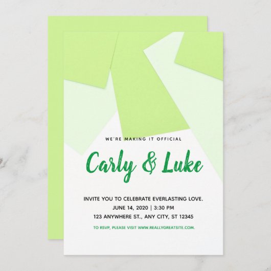 Modern Green Squares Wedding Invitation Kaart (Voorkant / Achterkant)