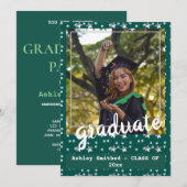 Modern Green Stars Foto Lijst Afstuderen Invitati Kaart (Voorkant / Achterkant)