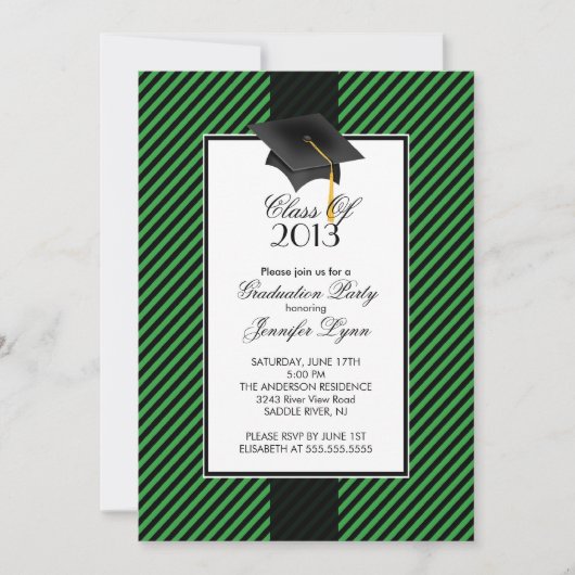 Modern Green Stripe Graduation Party Invitation Kaart (Voorkant)