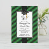 Modern Green Stripe Graduation Party Invitation Kaart (Staand voorkant)