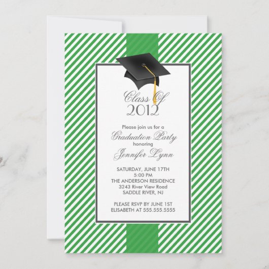 Modern Green Stripe Graduation Party Invitation Kaart (Voorkant)