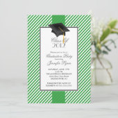 Modern Green Stripe Graduation Party Invitation Kaart (Staand voorkant)