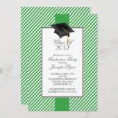Modern Green Stripe Graduation Party Invitation Kaart (Voorkant / Achterkant)