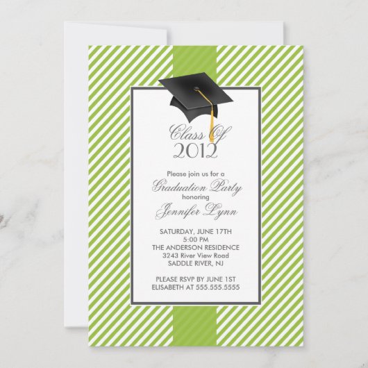Modern Green Stripe Graduation Party Invitation Kaart (Voorkant)