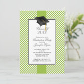 Modern Green Stripe Graduation Party Invitation Kaart (Staand voorkant)