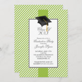Modern Green Stripe Graduation Party Invitation Kaart (Voorkant / Achterkant)