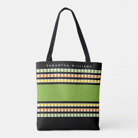 Modern Green Stripe Monogram Tote Bag (Achterkant)