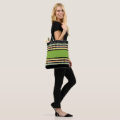 Modern Green Stripe Monogram Tote Bag (Op model)