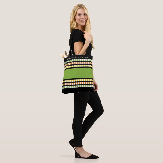 Modern Green Stripe Monogram Tote Bag (Op model)