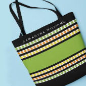 Modern Green Stripe Monogram Tote Bag