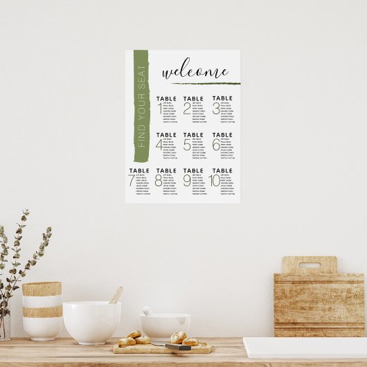 Modern Green Stripe Seating Chart Wedding Poster (Keuken)