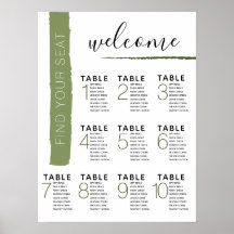 Modern Green Stripe Seating Chart Wedding Poster