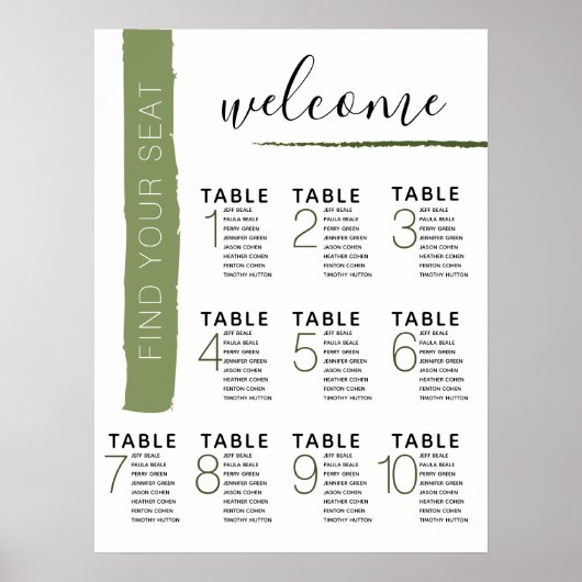 Modern Green Stripe Seating Chart Wedding Poster (Voorkant)