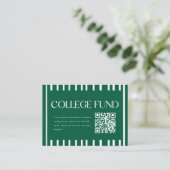 Modern Green Striped College Fund QR Code Informatiekaartje (Staand voorkant)