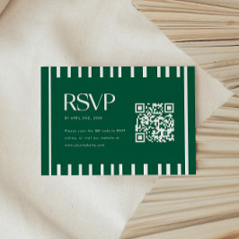 Modern Green Striped Graduation Party QR Code RSVP Kaartje