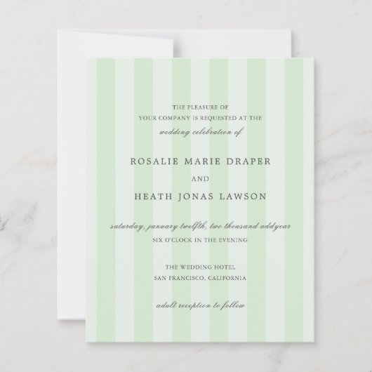 Modern Green Stripes Elegant Budget Wedding Invite (Voorkant)