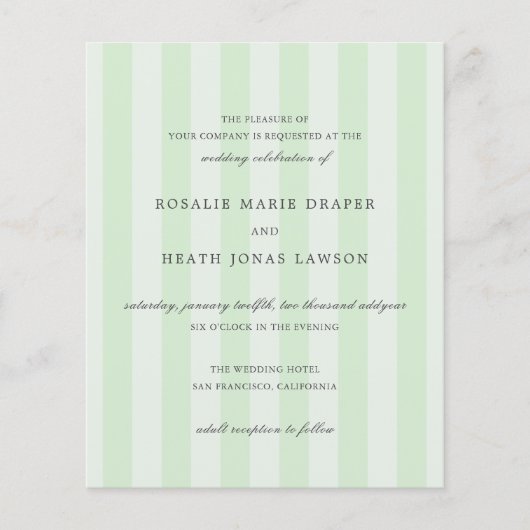 Modern Green Stripes Elegant Budget Wedding Invite Flyer (Voorkant)