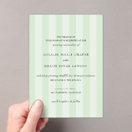 Modern Green Stripes Elegant Wedding Acryl Uitnodigingen