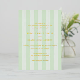 Modern Green Stripes Elegant Wedding Folie Uitnodiging