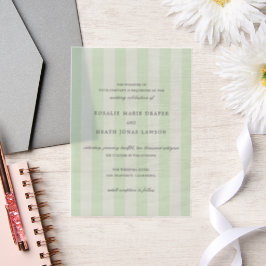 Modern Green Stripes Elegant Wedding Vellum Uitnodigingen