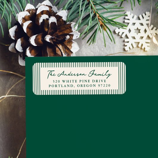 Modern Green Stripes Holiday Retouradres Etiket