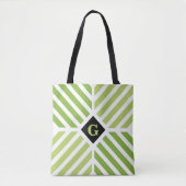 Modern Green Stripes Initiaal Tote Bag (Voorkant)