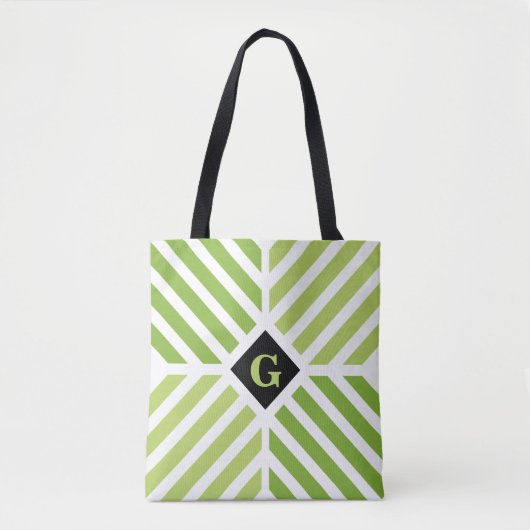 Modern Green Stripes Initiaal Tote Bag (Voorkant)