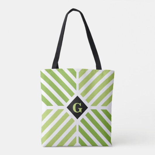 Modern Green Stripes Initiaal Tote Bag (Achterkant)