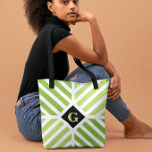 Modern Green Stripes Initiaal Tote Bag