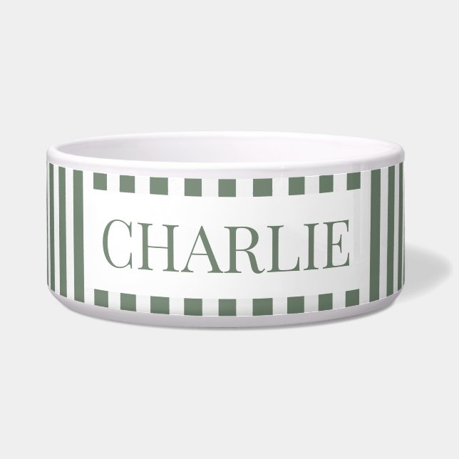 Modern Green Stripes Pattern Personalized Dog Pet Voerbakje (Voorkant)