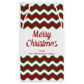 Modern Green Stripes Script Kerstmis Klein Cadeauzakje (Achterkant)