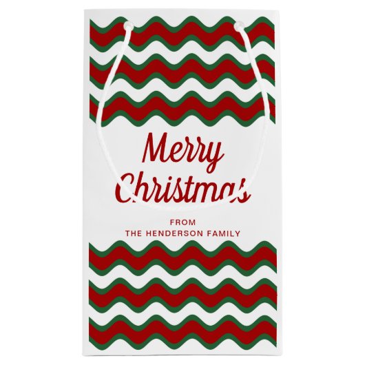 Modern Green Stripes Script Kerstmis Klein Cadeauzakje (Achterkant)