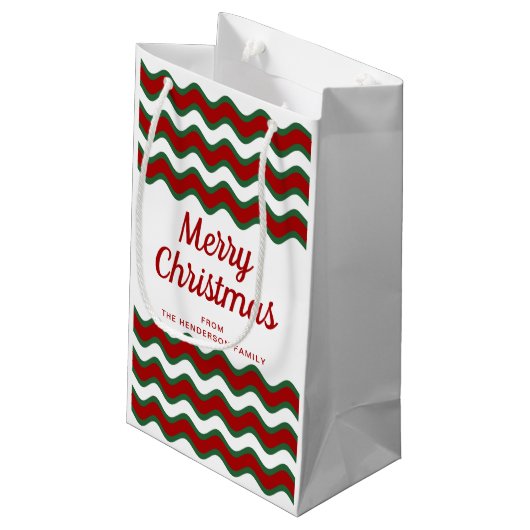 Modern Green Stripes Script Kerstmis Klein Cadeauzakje (Achterkant Gekanteld)