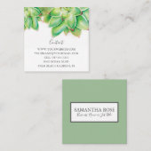 Modern Green Succulent Greenery Waterverf Vierkante Visitekaartje (Voorkant / Achterkant)