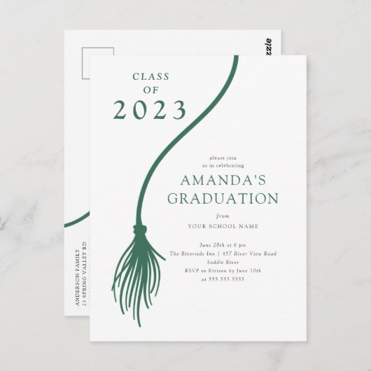 Modern Green Tassel Graduation Party Briefkaart (Voorkant / Achterkant)