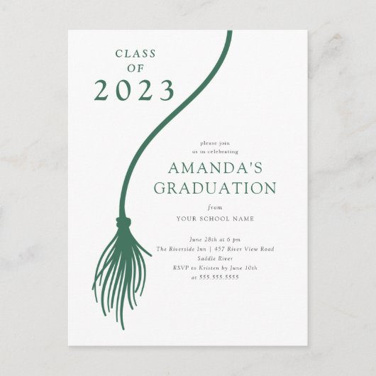 Modern Green Tassel Graduation Party Briefkaart (Voorkant)