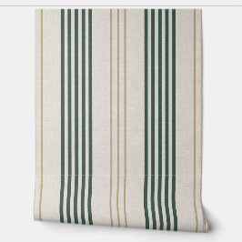 Modern Green Ticking Stripe Linen Texture Behang