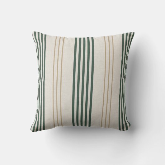 Modern Green Ticking Stripe Linen Texture Kussen (Achterkant)