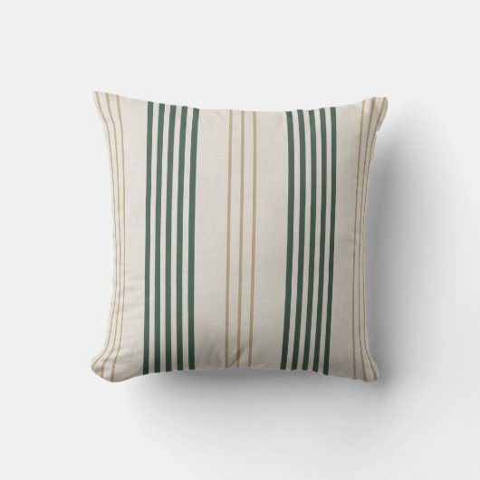 Modern Green Ticking Stripe Linen Texture Kussen (Voorkant)