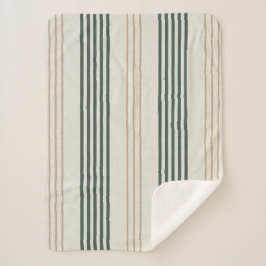 Modern Green Ticking Stripe Linen Texture Sherpa Deken